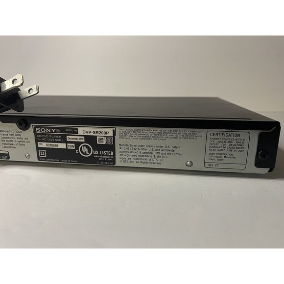 Sony CD/DVD Player DVP-SR200P w/Remote Control Tested Fully Functional - Picture 5 of 16